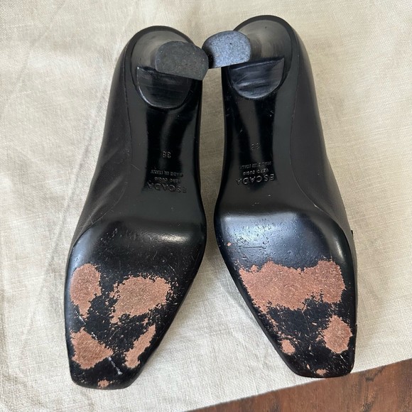 ESCADA Square Toe Gold Accent Black Leather Pump Heels ITALY MADE - Picture 8 of 10